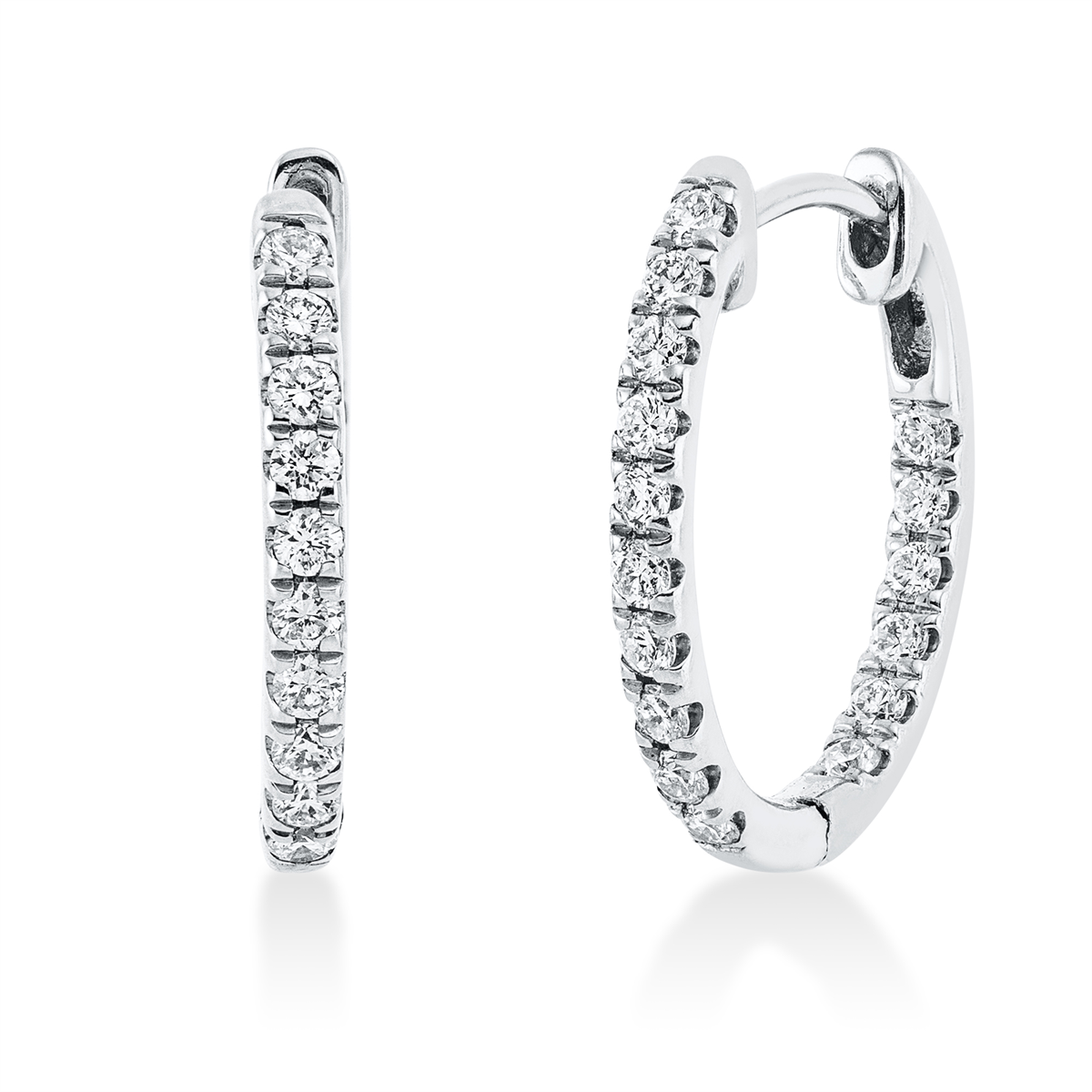 diamond full cut  modern woman hoops & huggies in white gold