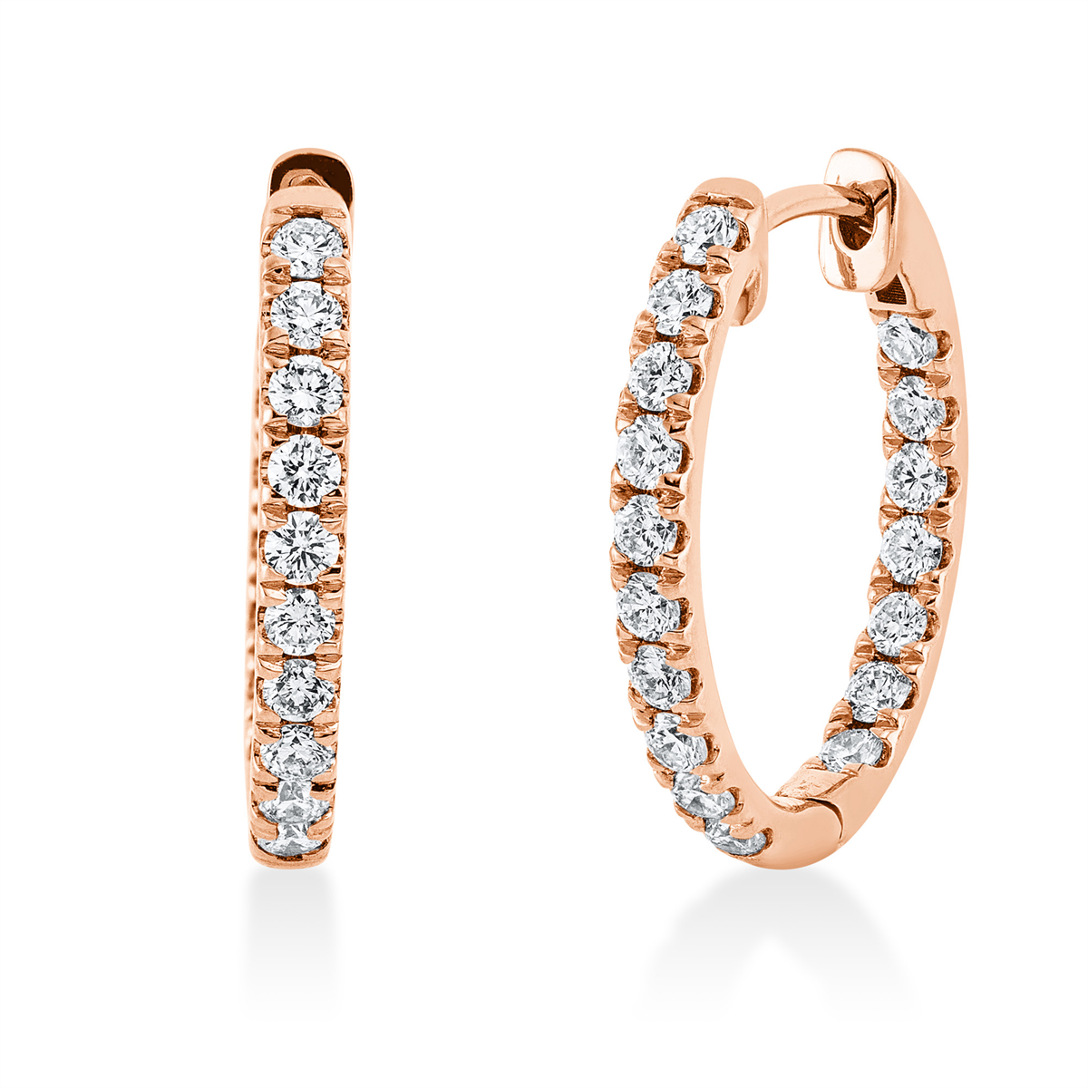diamond full cut  modern woman hoops & huggies in red gold
