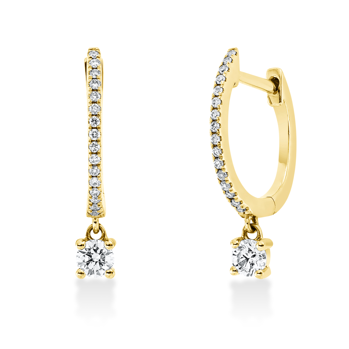 diamond full cut  solitaire with accent stones earrings in yellow gold