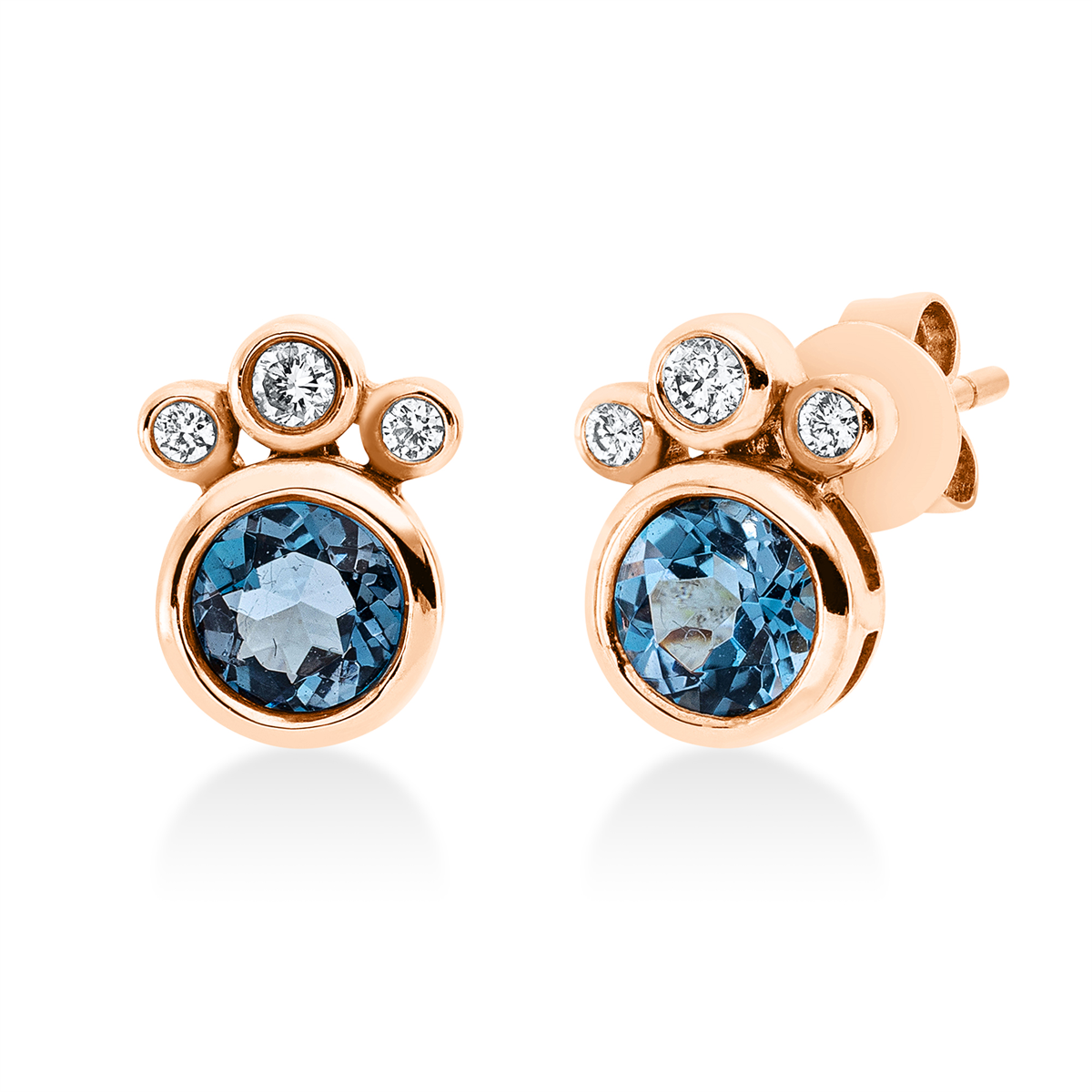 diamond full cut topaz colored stone fashion studs in red gold
