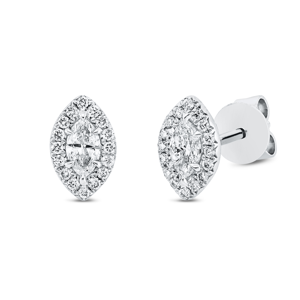 diamond full cut  solitaire with accent stones studs in white gold