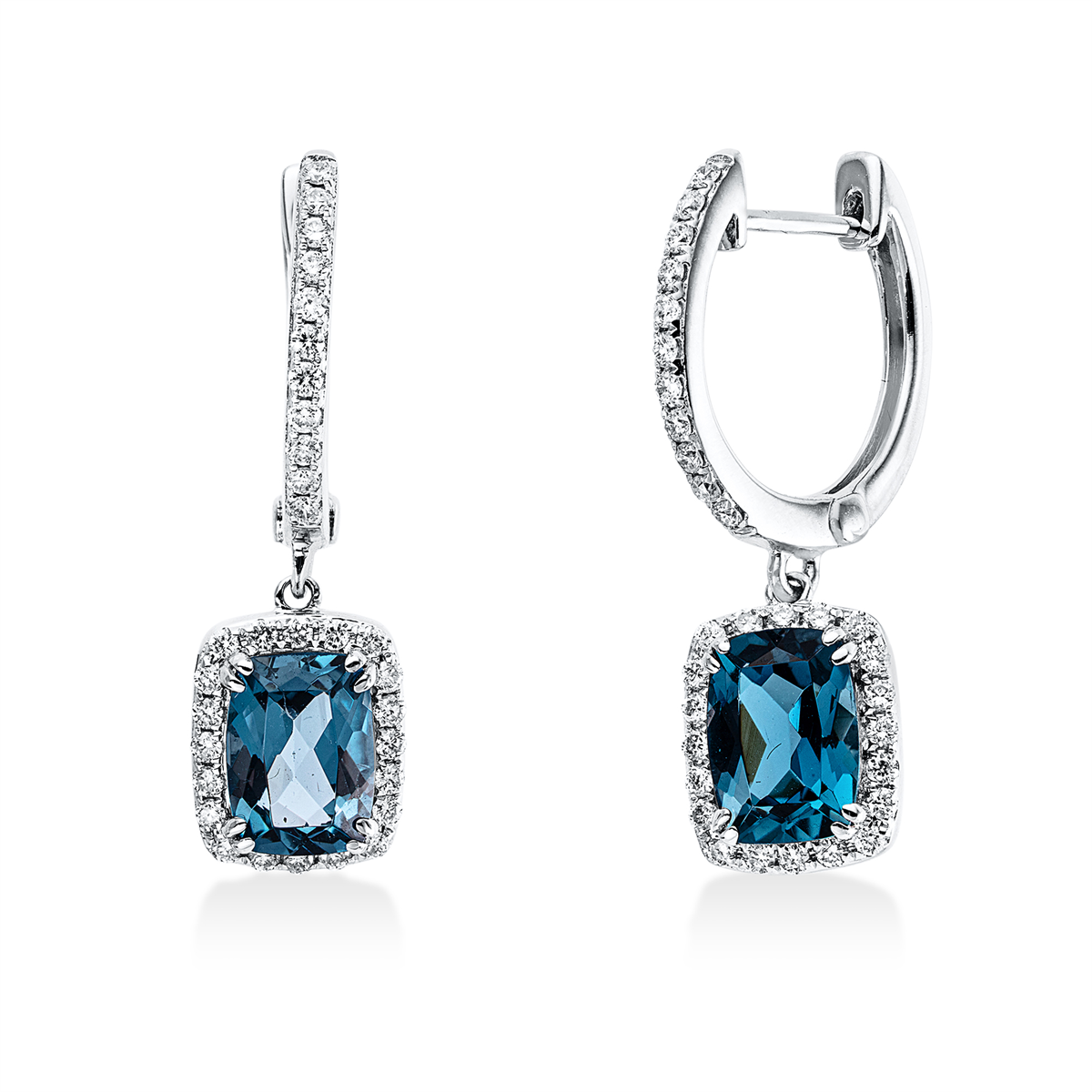 diamond full cut topaz colored stone fashion earrings in white gold
