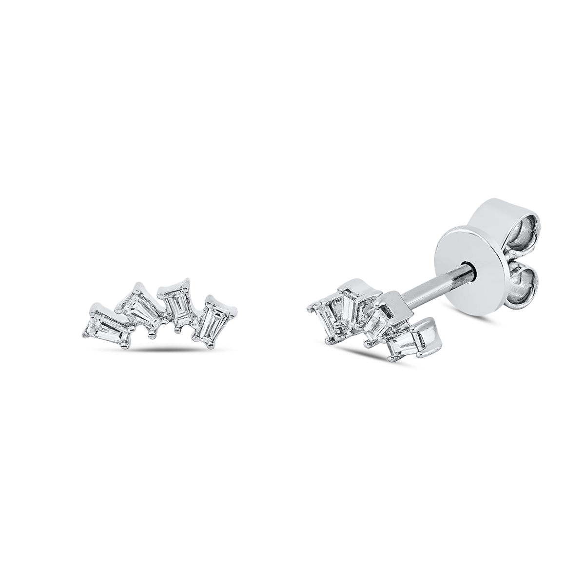 taper  baguette studs in white gold