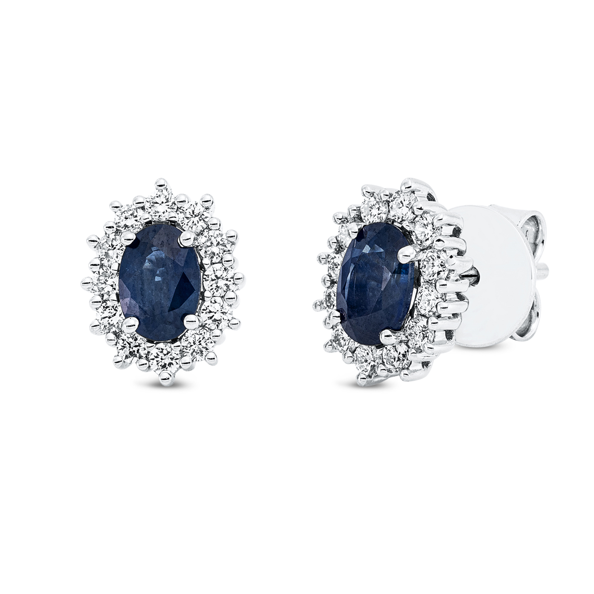 diamond full cut sapphire colored stone classic studs in white gold