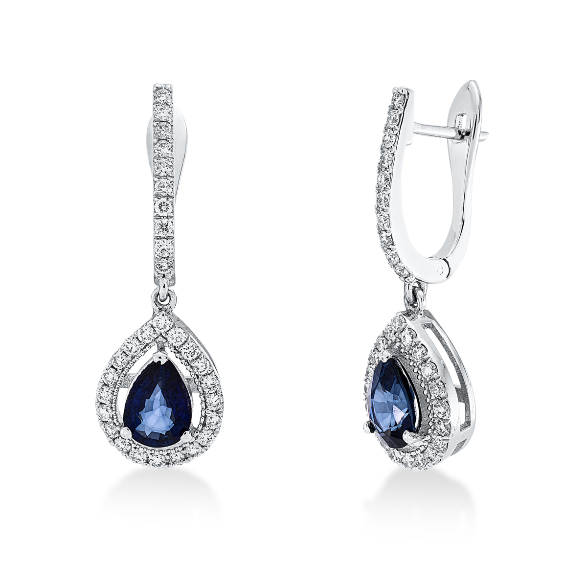 diamond full cut sapphire colored stone classic earrings in white gold