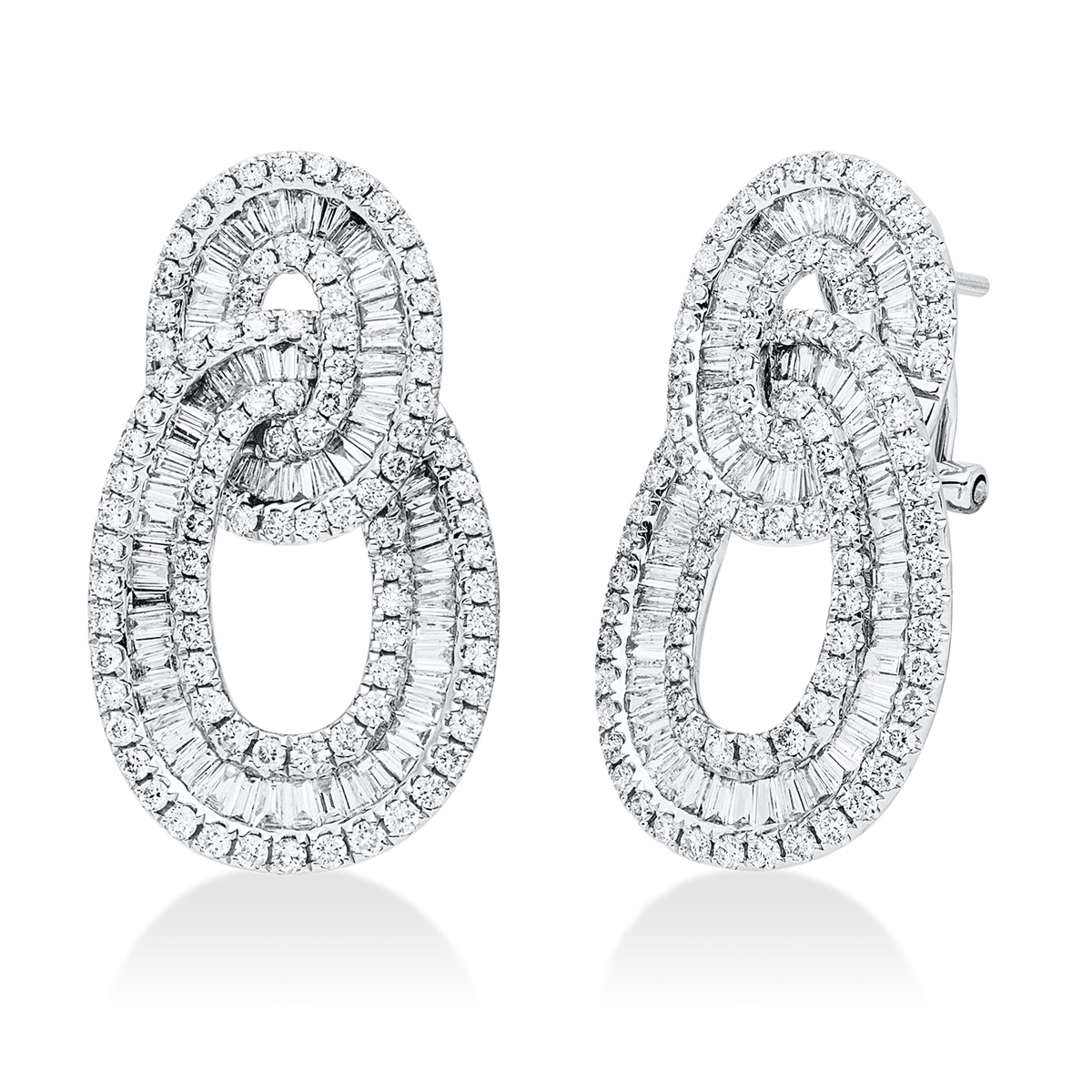 diamond full cut  baguette earrings in white gold