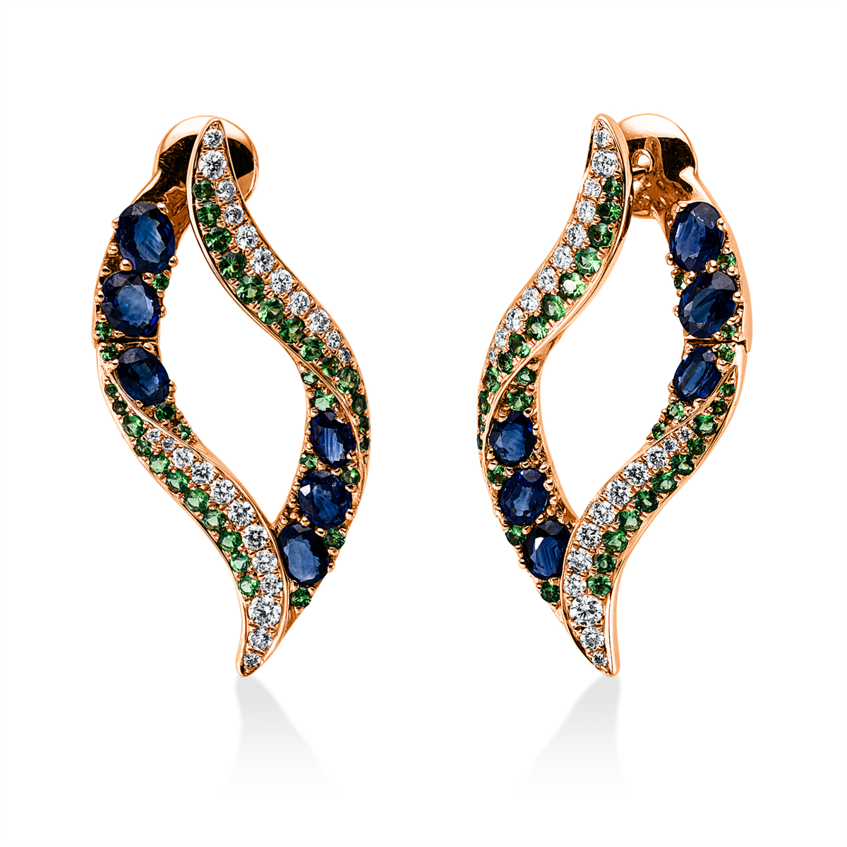 diamond full cut tsavorite colored stone classic earrings in red gold
