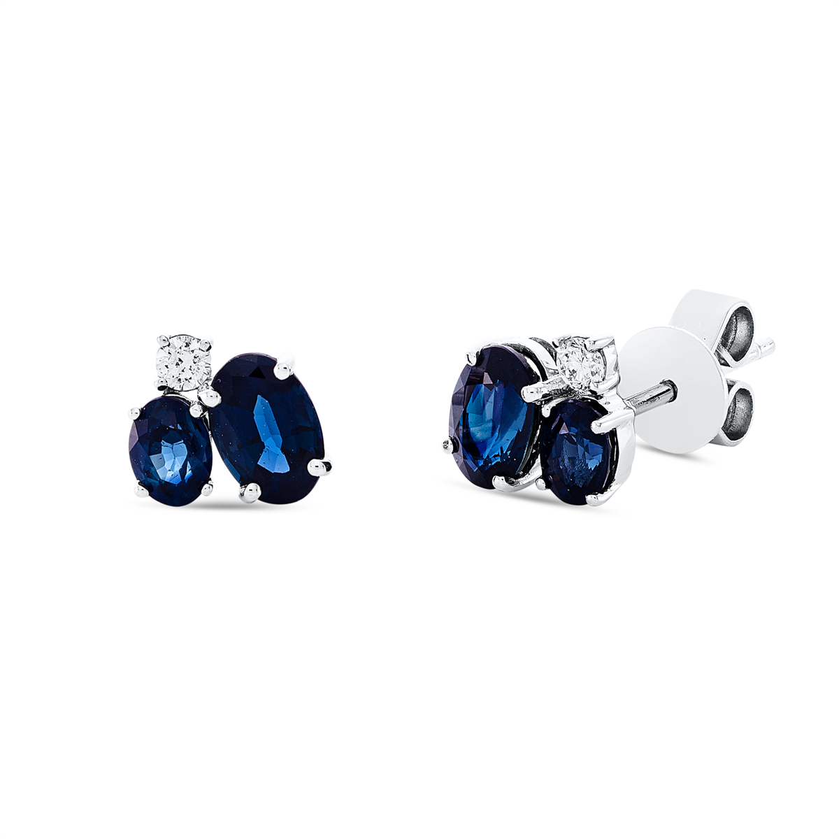 diamond full cut sapphire colored stone classic studs in white gold