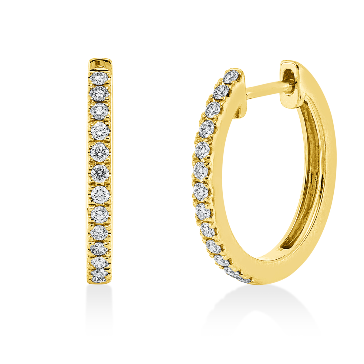diamond full cut  modern woman hoops & huggies in yellow gold