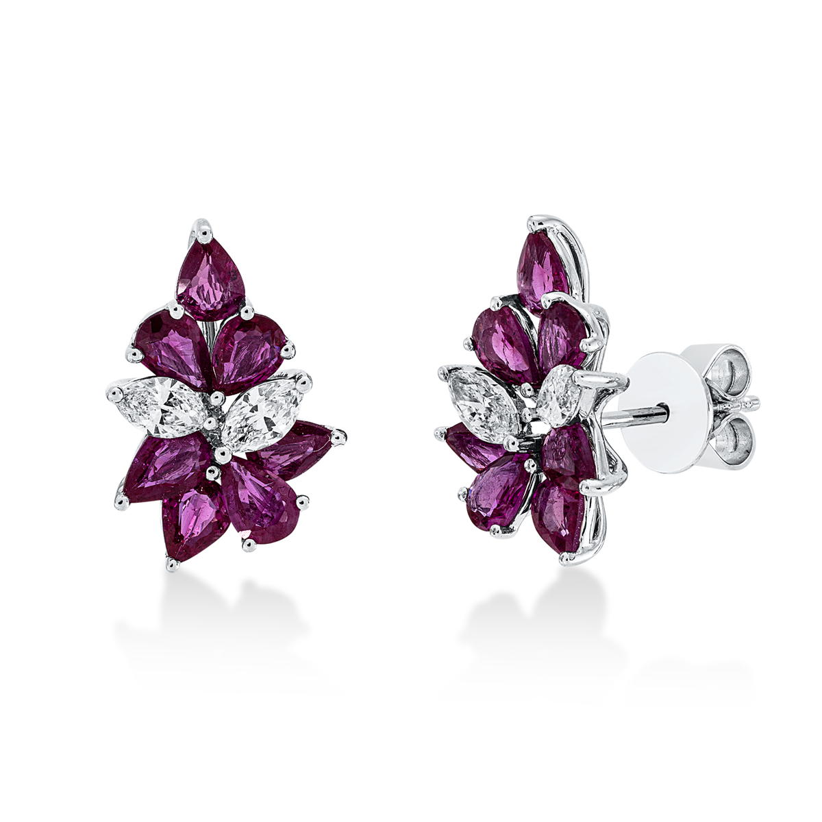 marquise ruby colored stone classic studs in white gold