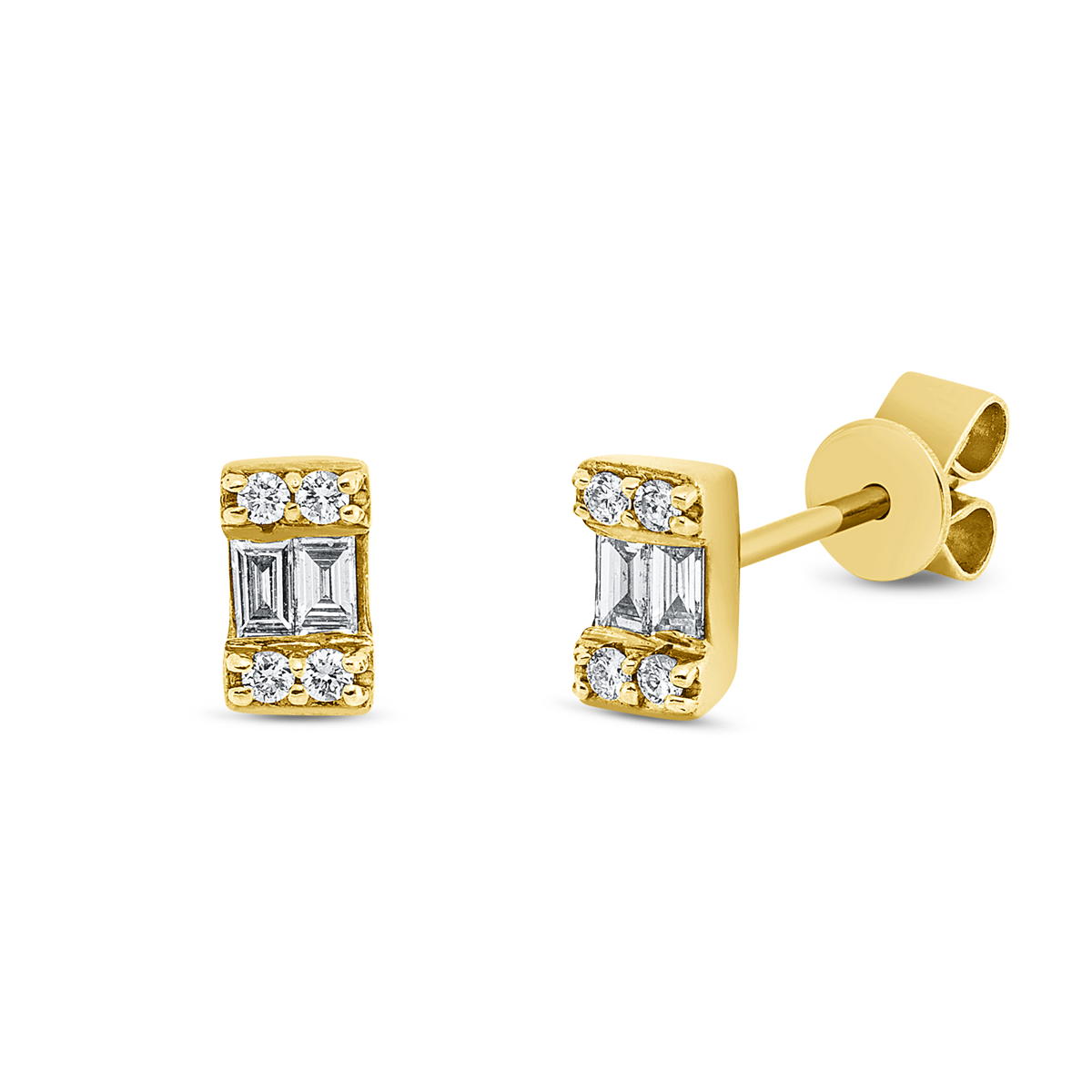 diamond full cut  baguette illusion studs in yellow gold