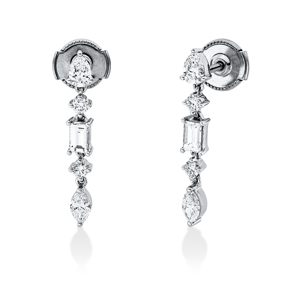 diamond full cut  baguette earrings in white gold