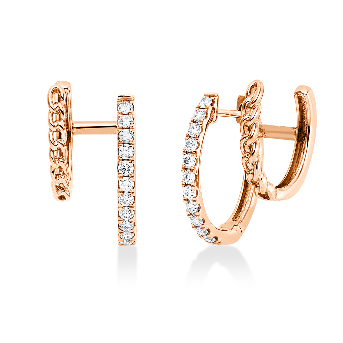 diamond full cut  modern woman earrings in red gold