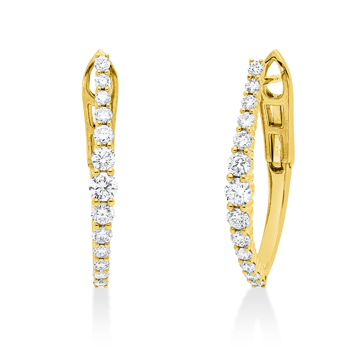 diamond full cut  modern woman hoops & huggies in yellow gold