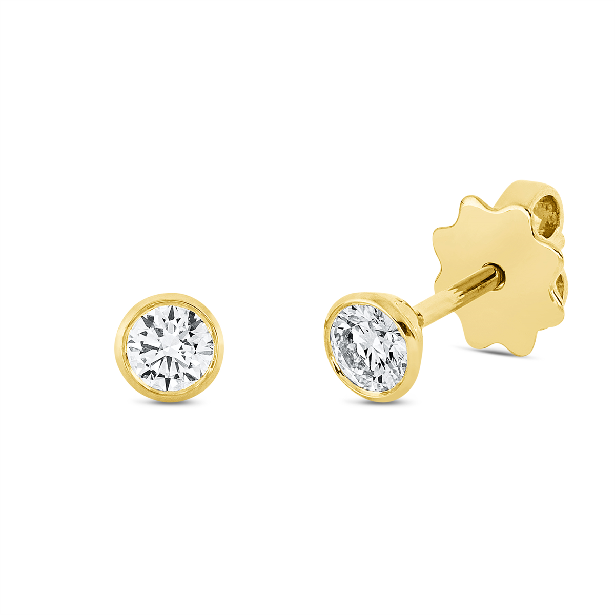 diamond full cut  solitaire studs in yellow gold
