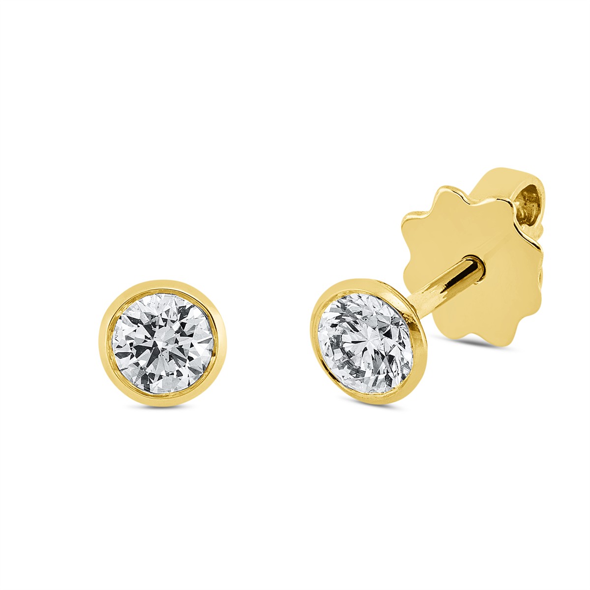 diamond full cut  solitaire studs in yellow gold