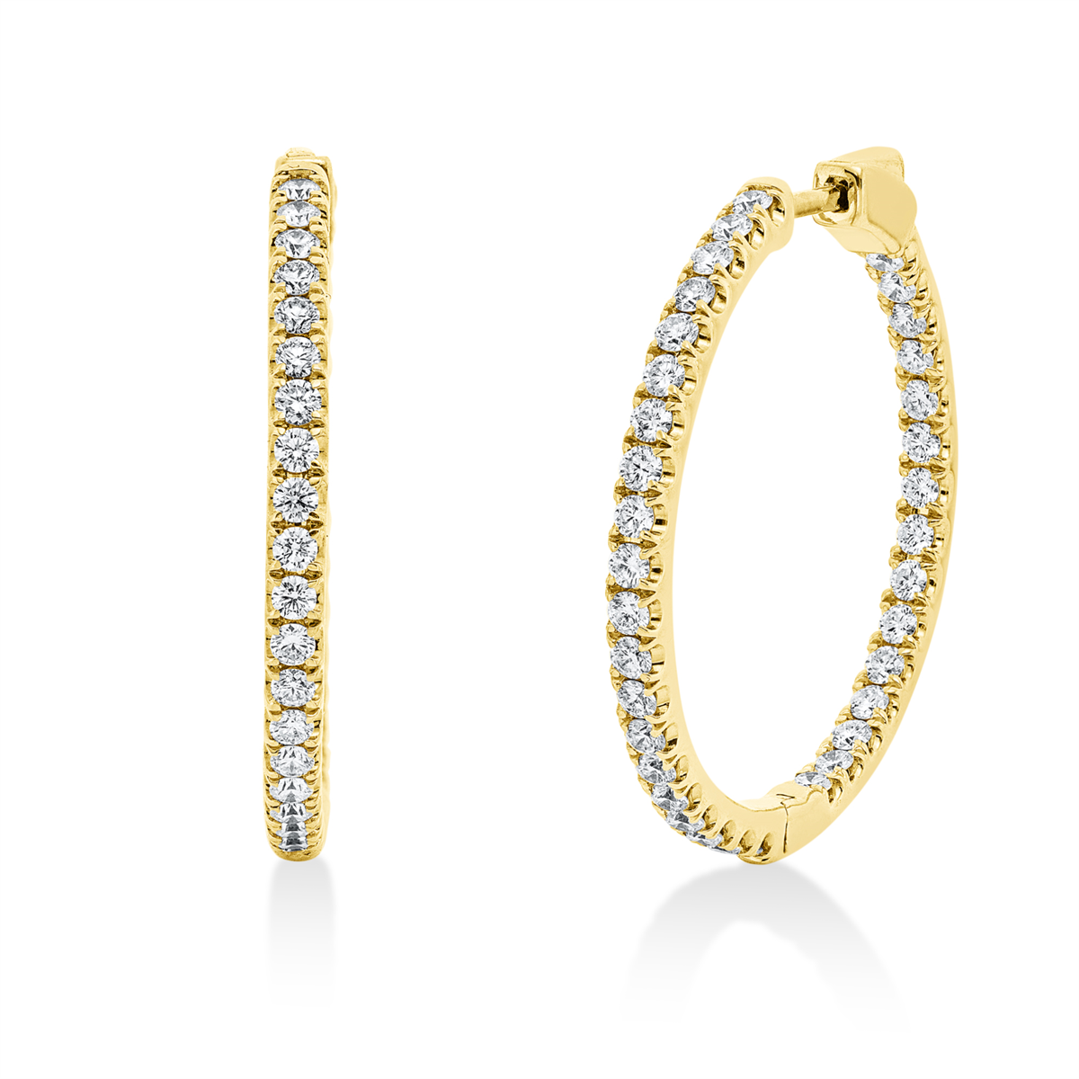diamond full cut  modern woman hoops & huggies in yellow gold