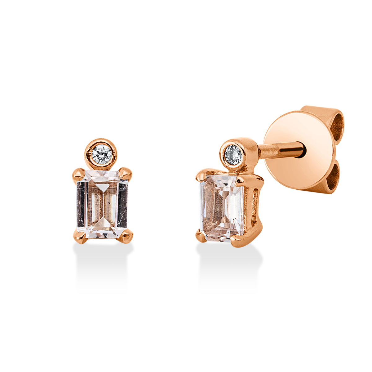 diamond full cut morganite colored stone fashion studs in red gold