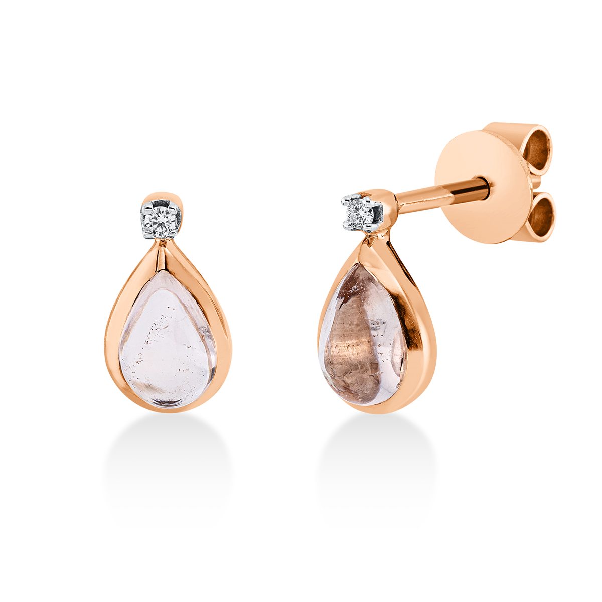 diamond full cut morganite colored stone fashion studs in red gold