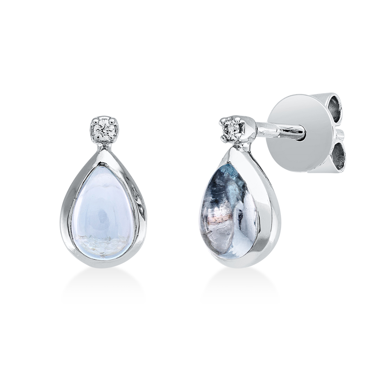 diamond full cut topaz colored stone fashion studs in white gold