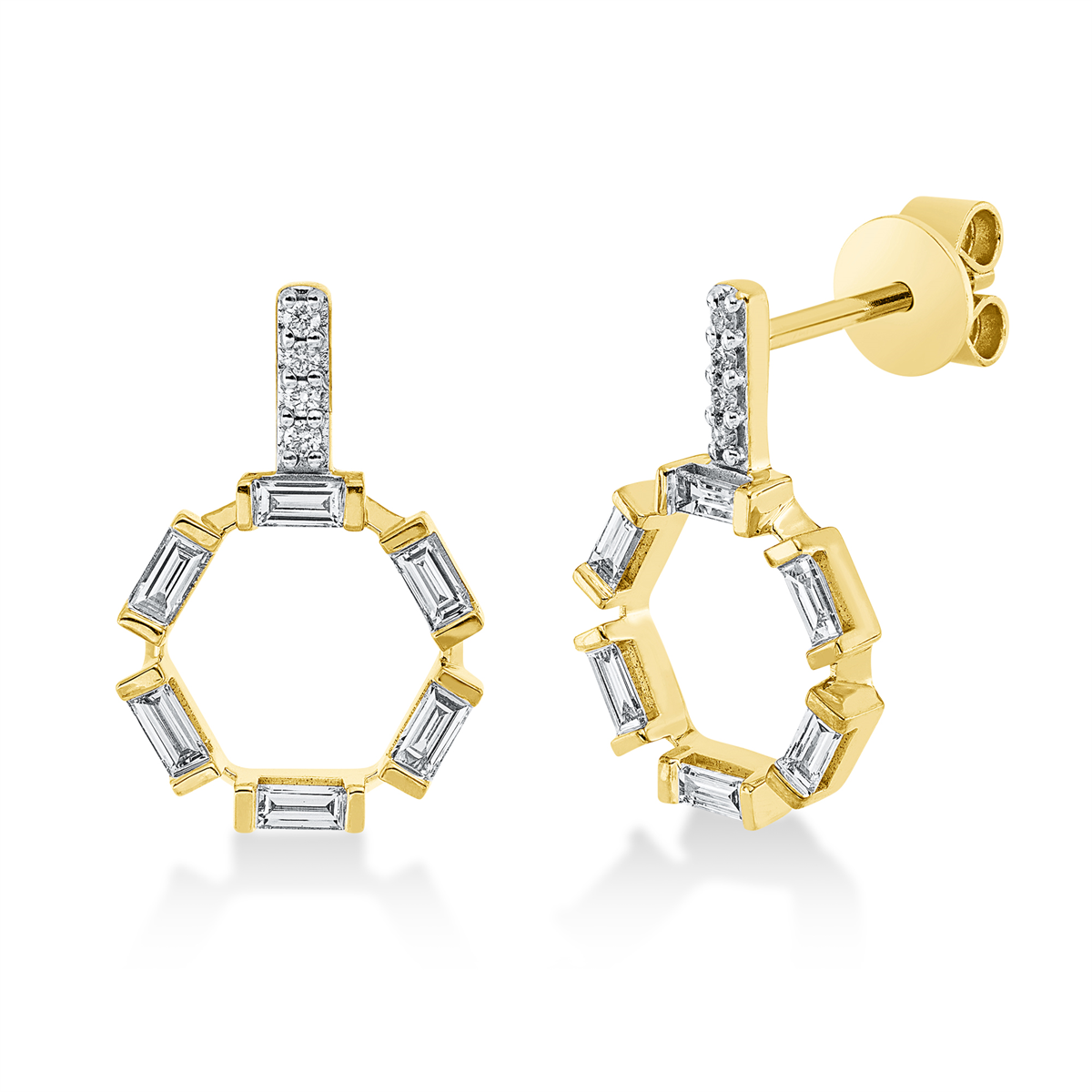 diamond full cut  baguette studs in yellow gold