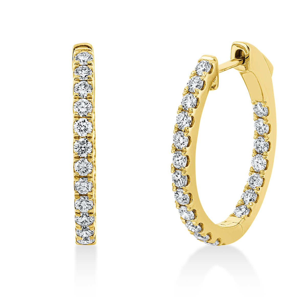 diamond full cut  modern woman hoops & huggies in yellow gold