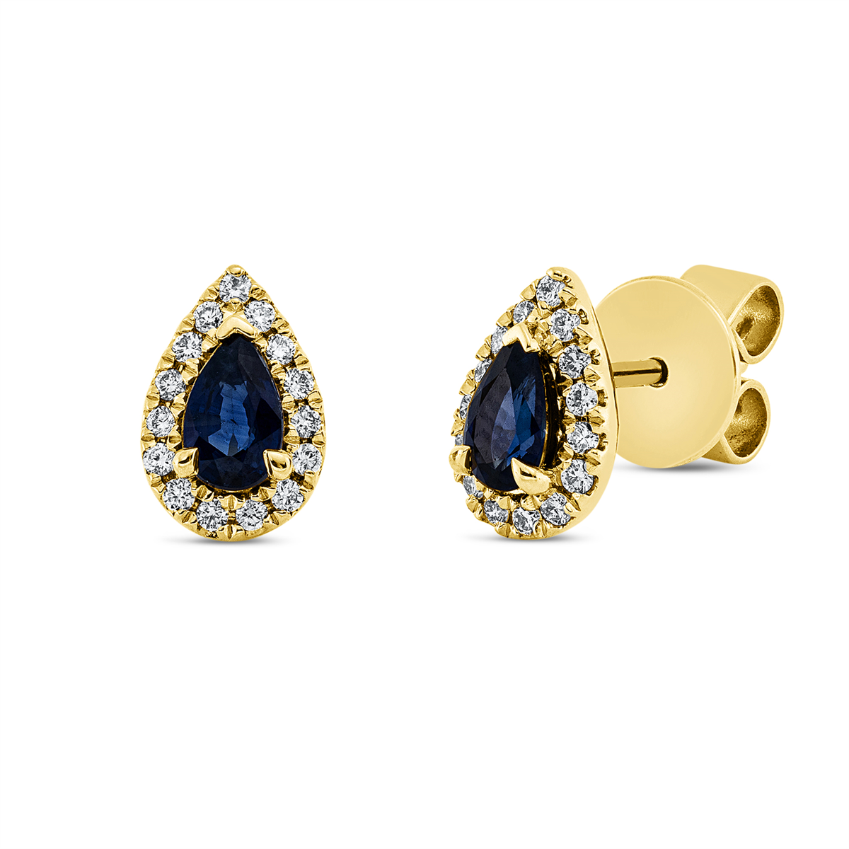 diamond full cut sapphire colored stone classic studs in yellow gold