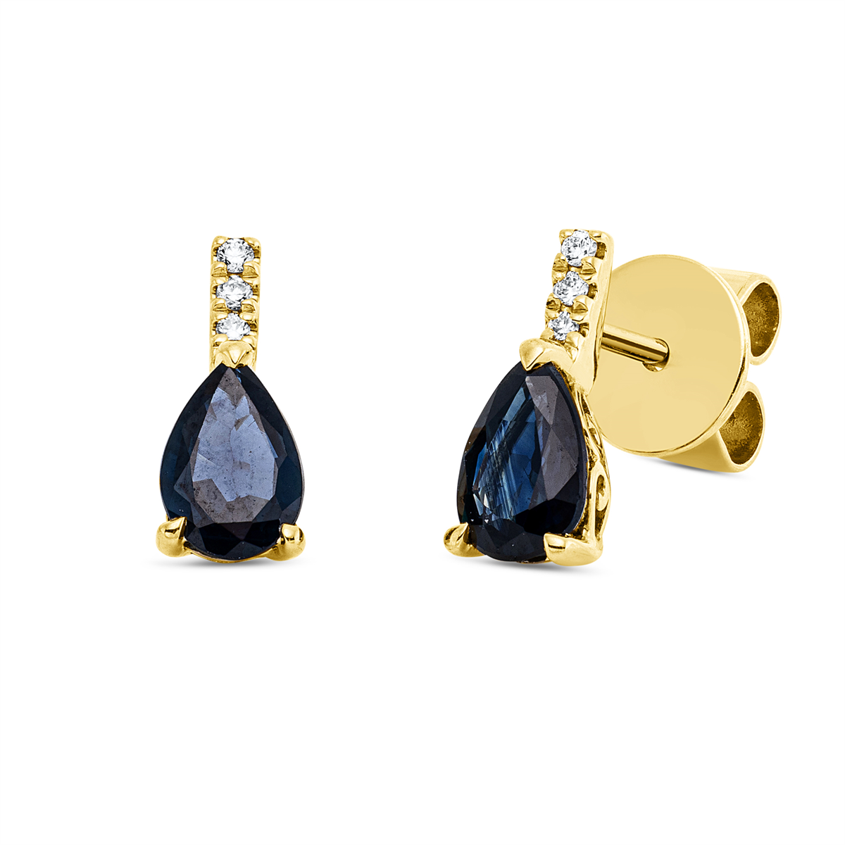 diamond full cut sapphire colored stone classic studs in yellow gold