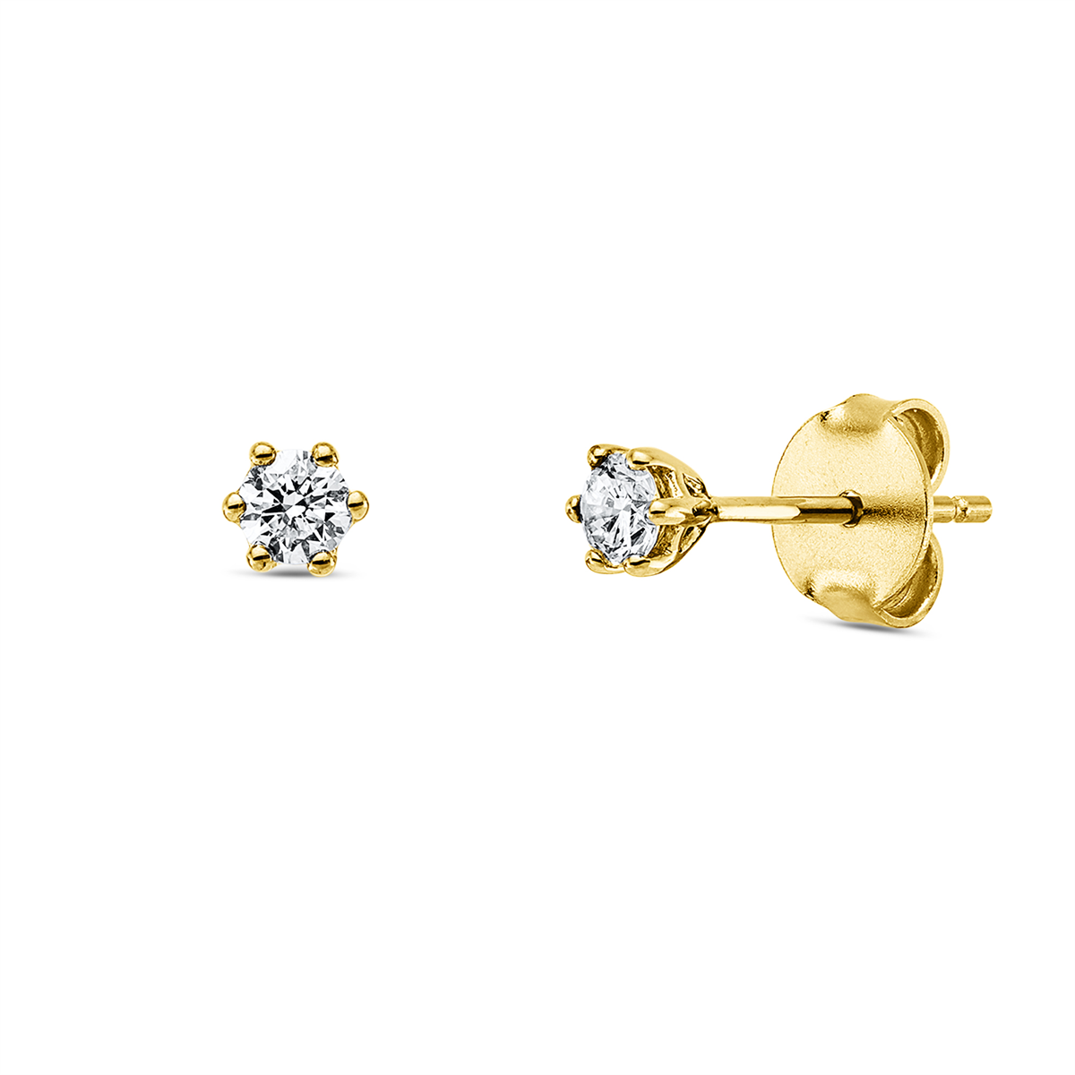 diamond full cut  solitaire studs in yellow gold