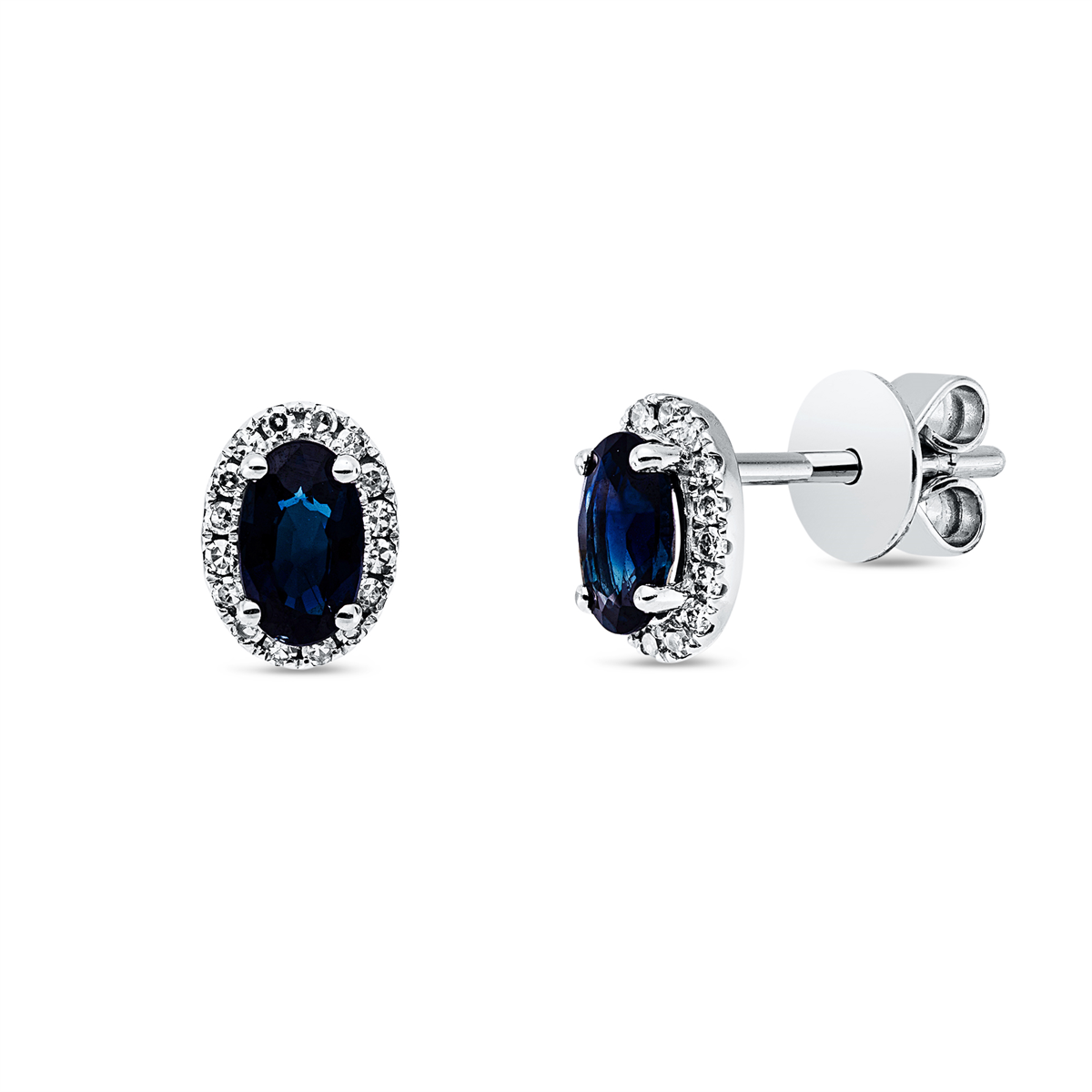 diamond full cut sapphire colored stone classic studs in white gold