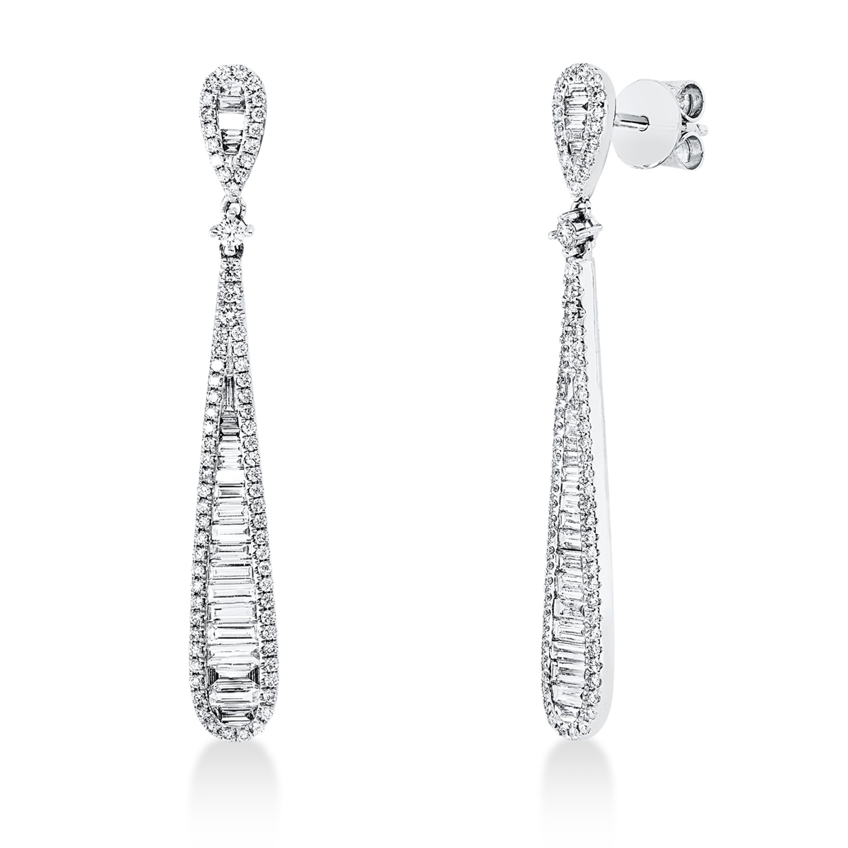diamond full cut  baguette earrings in white gold