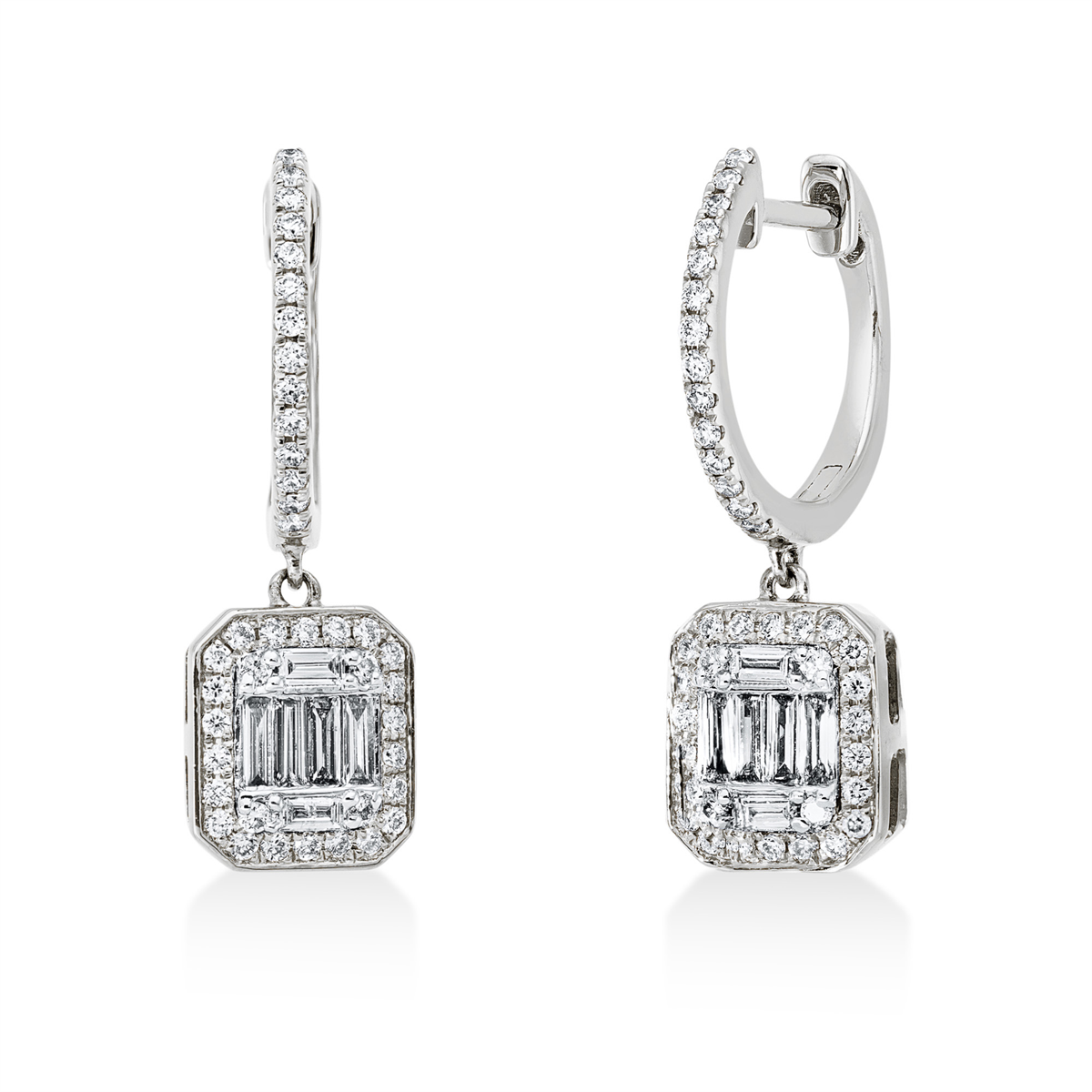 diamond full cut  baguette earrings in white gold