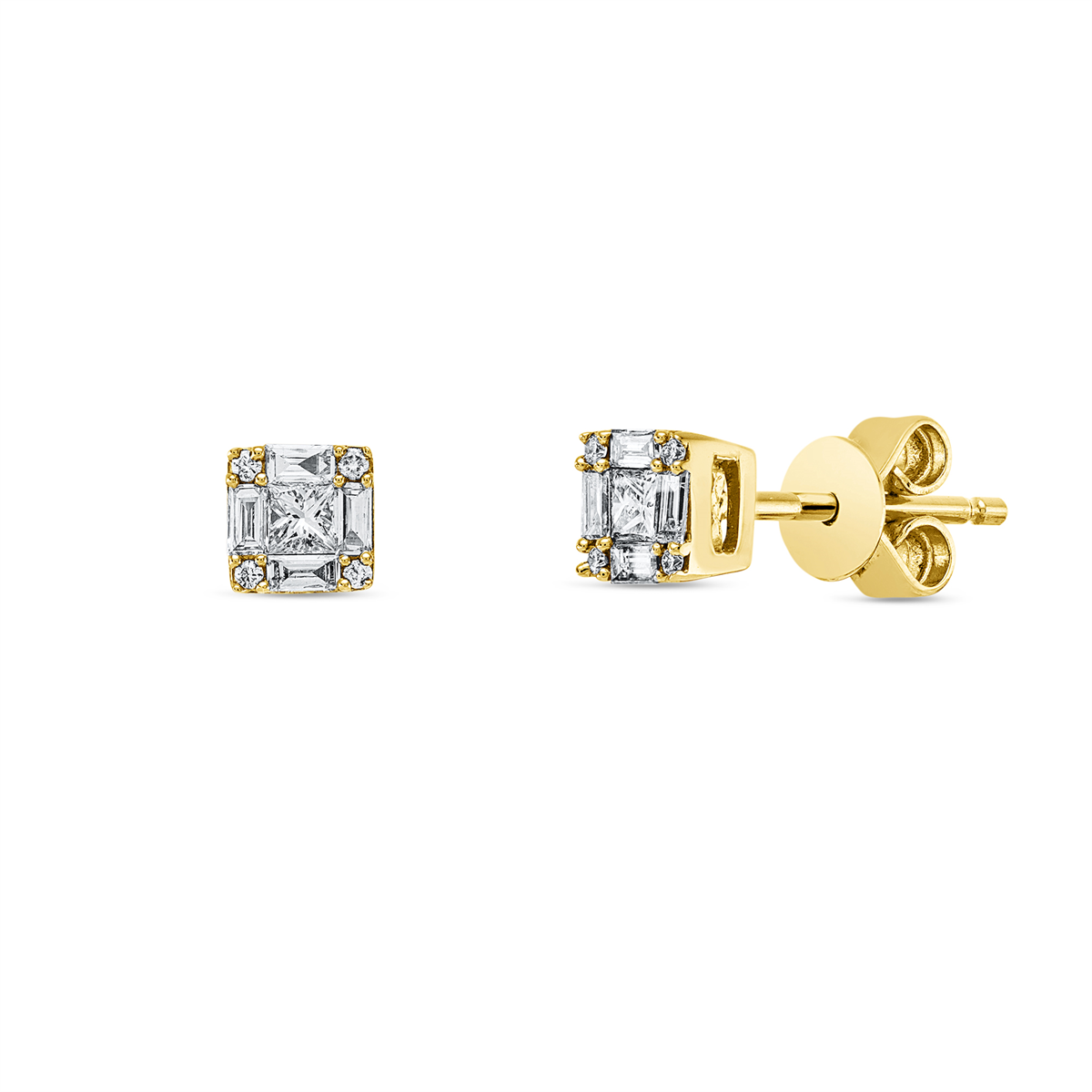 diamond full cut  illusion classic studs in yellow gold