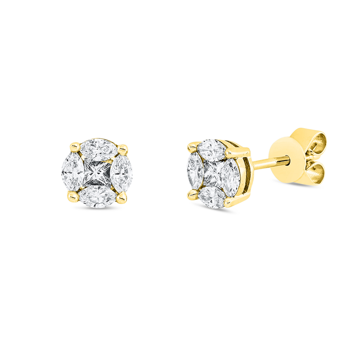 marquise  illusion classic studs in yellow gold