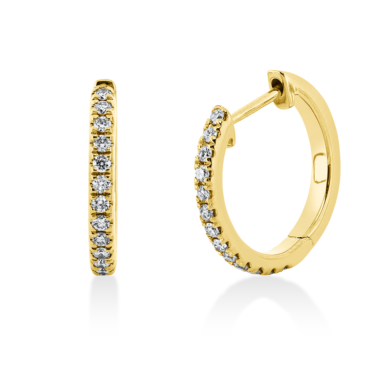 diamond full cut  modern woman hoops & huggies in yellow gold