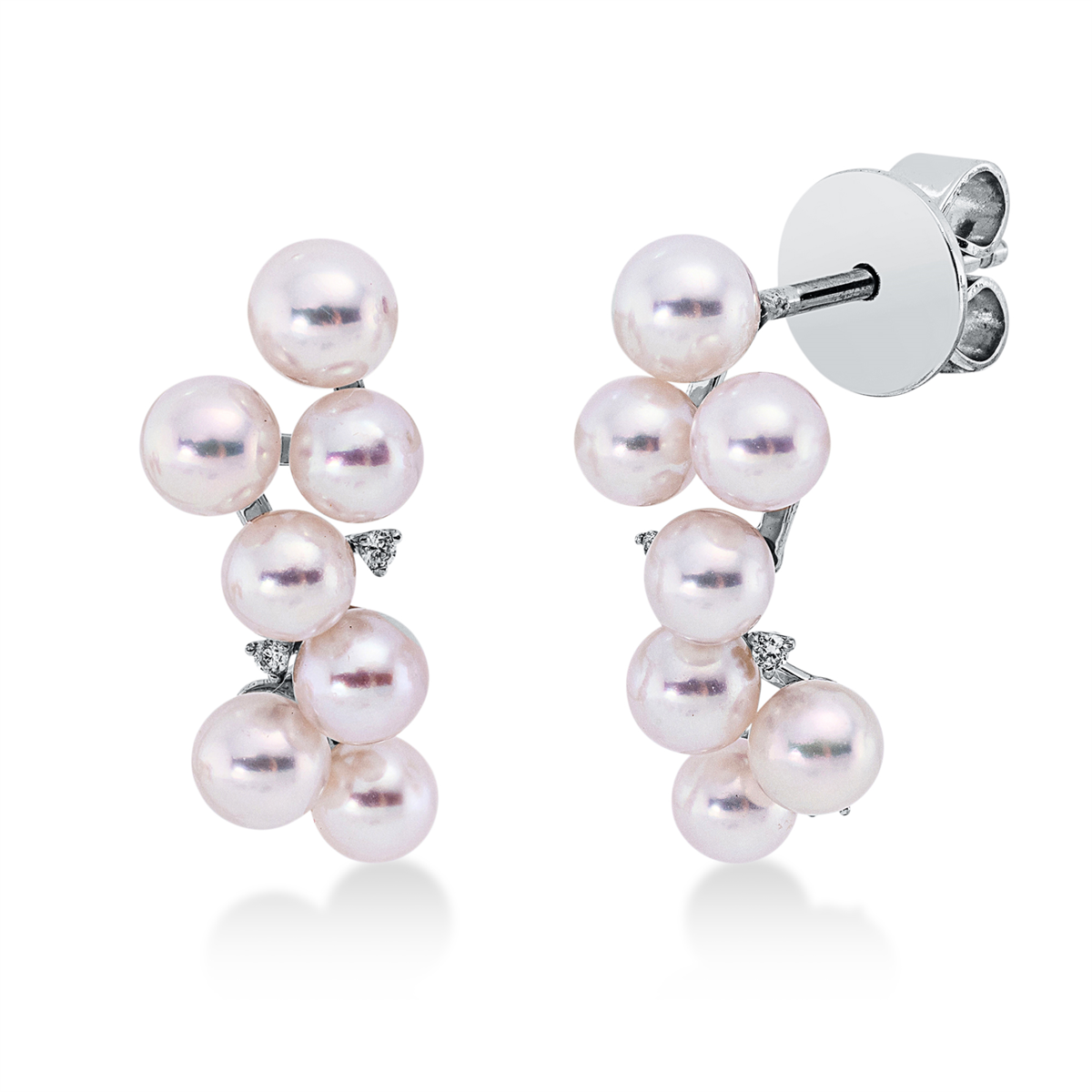 diamond full cut  pearl studs in white gold