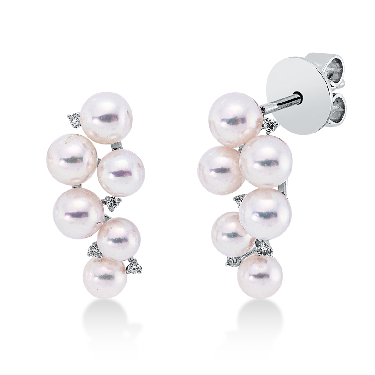 diamond full cut  pearl studs in white gold