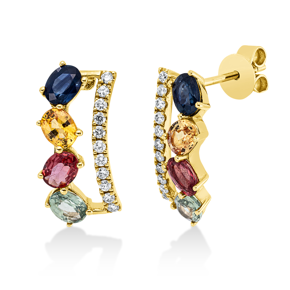 diamond full cut sapphire colored stone classic studs in yellow gold