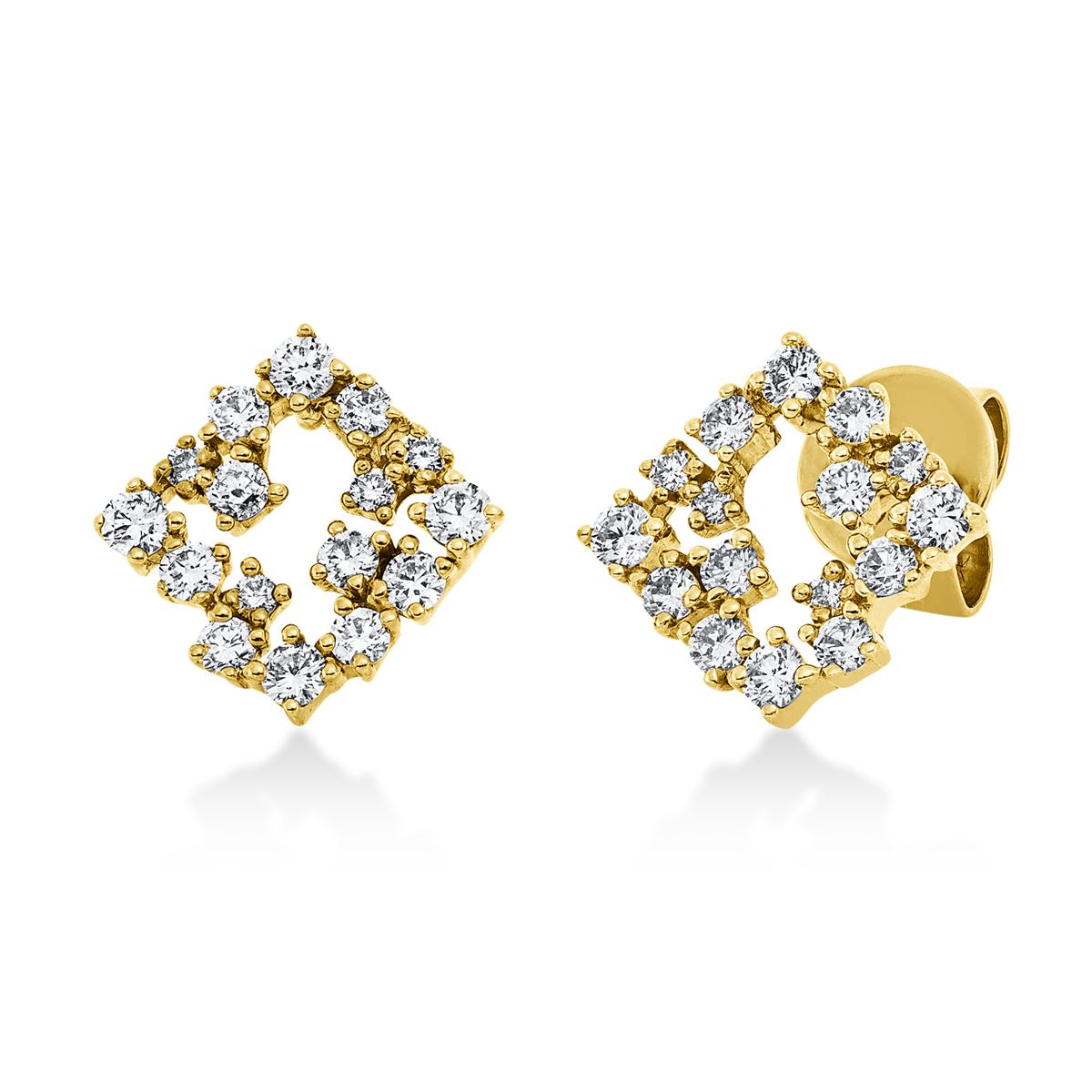 diamond full cut  modern woman studs in yellow gold