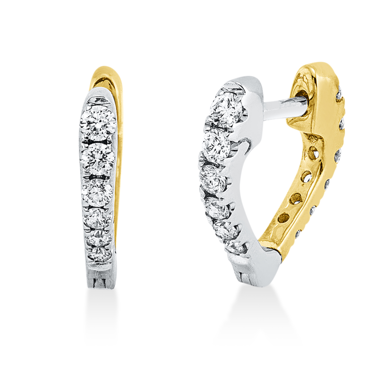 diamond full cut  modern woman hoops & huggies in white gold / yellow gold