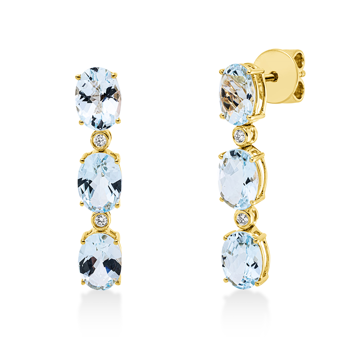 diamond full cut topaz colored stone fashion earrings in yellow gold