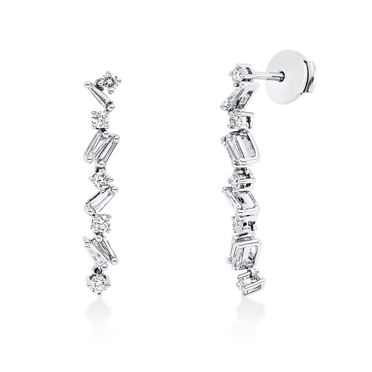 diamond full cut  baguette earrings in white gold