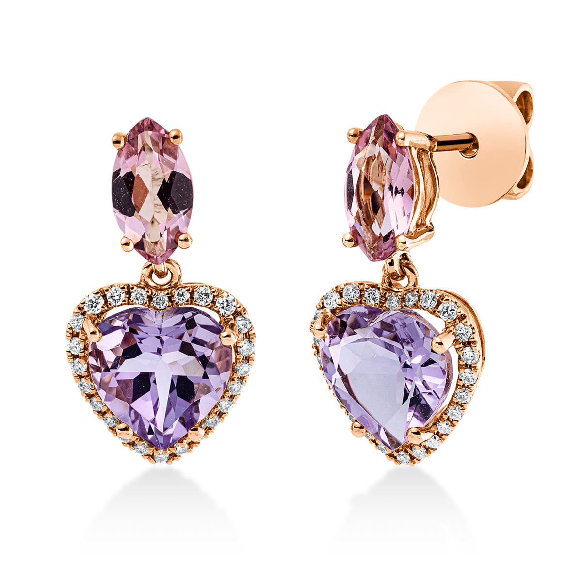 diamond full cut tourmaline colored stone fashion earrings in red gold