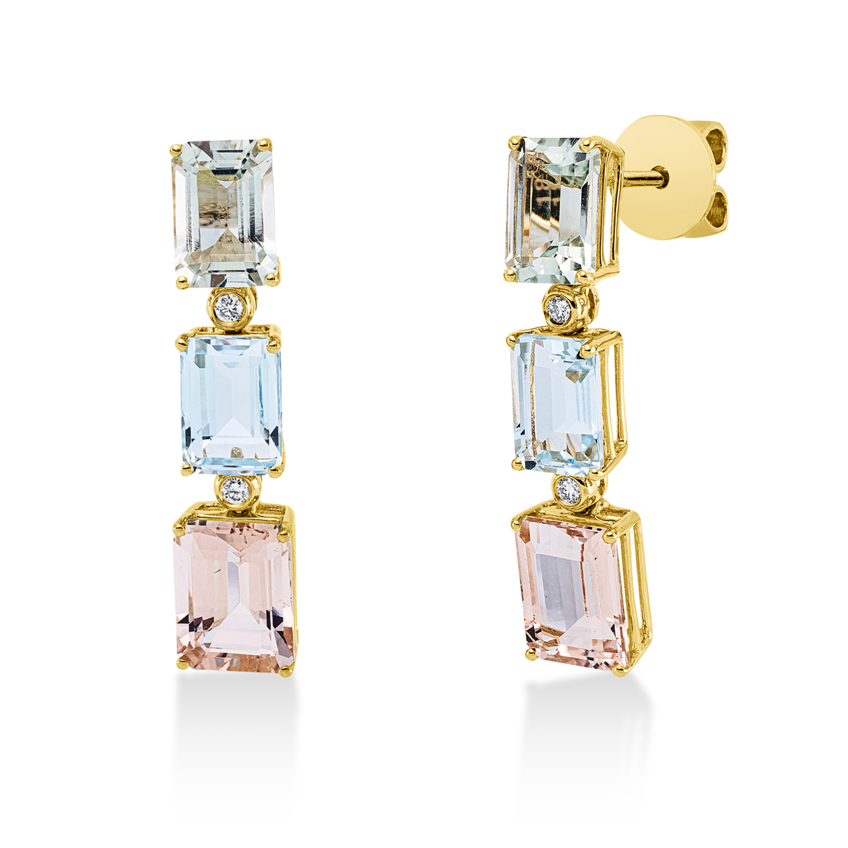 diamond full cut color stones colored stone fashion earrings in yellow gold