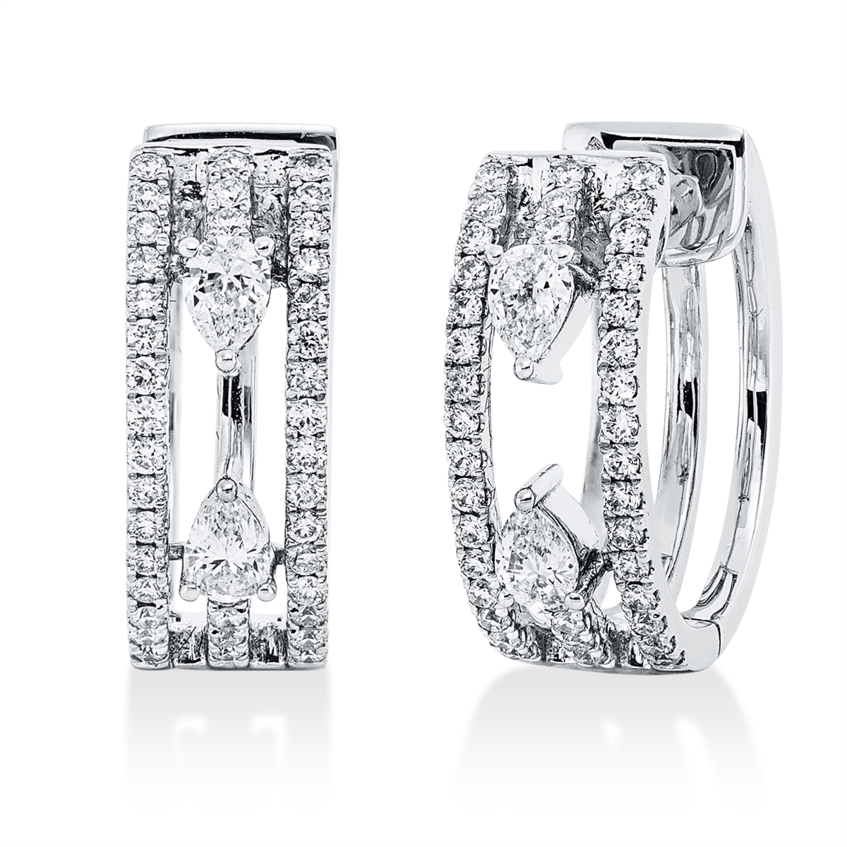 diamond full cut  modern woman hoops & huggies in white gold
