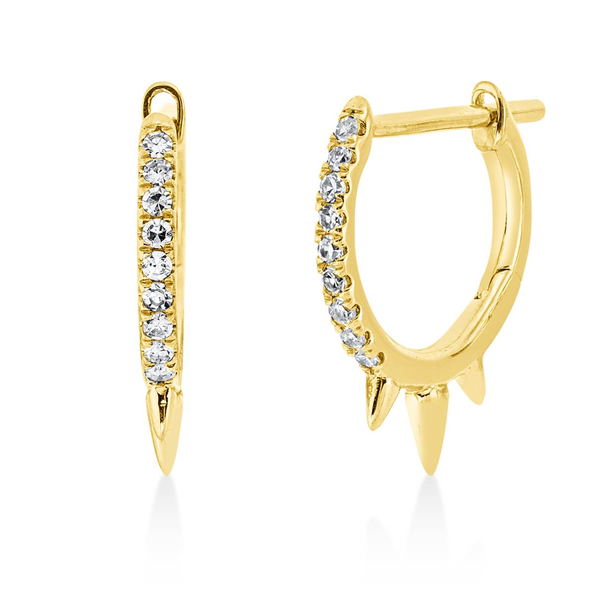 diamond single cut  modern woman hoops & huggies in yellow gold