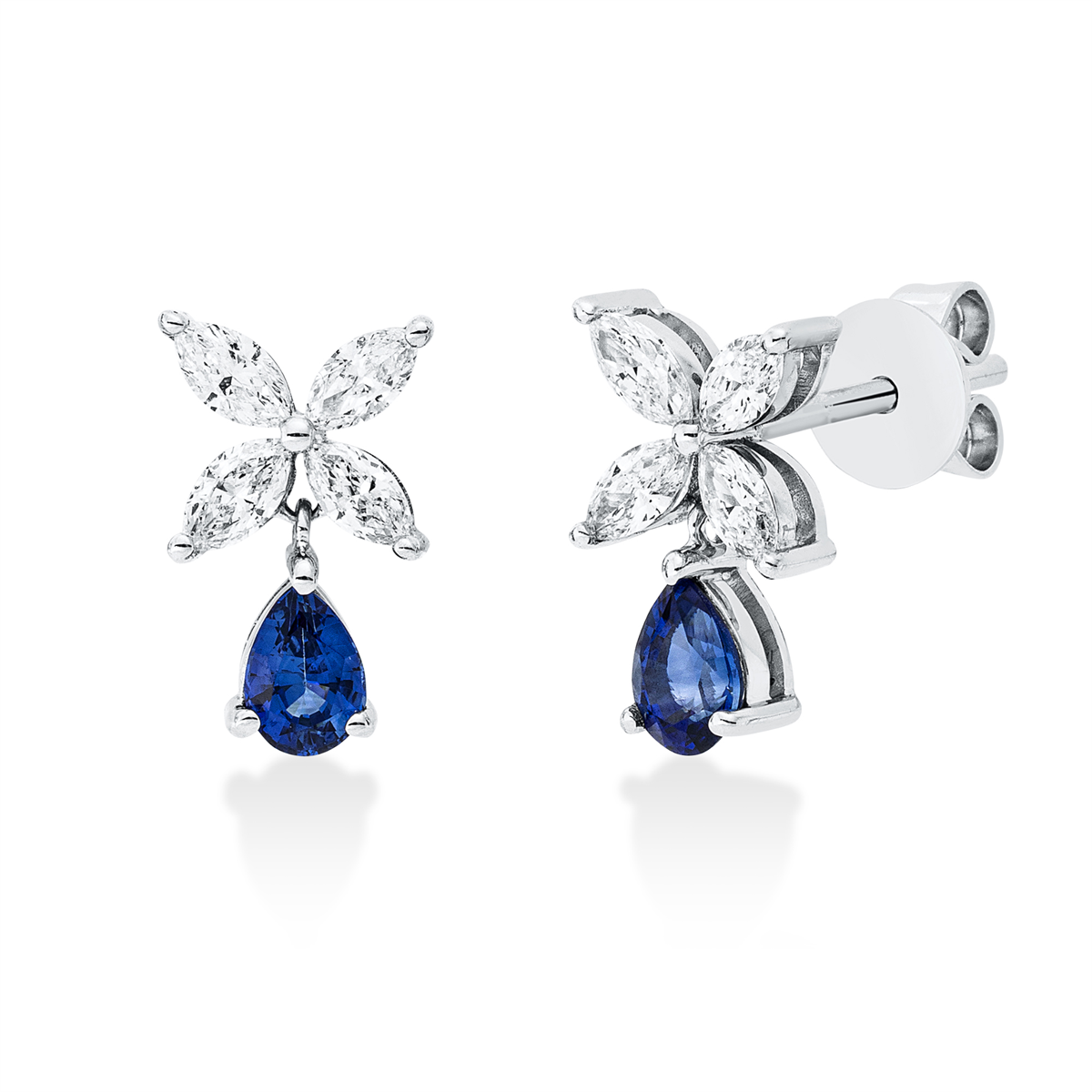 marquise sapphire colored stone classic studs in white gold