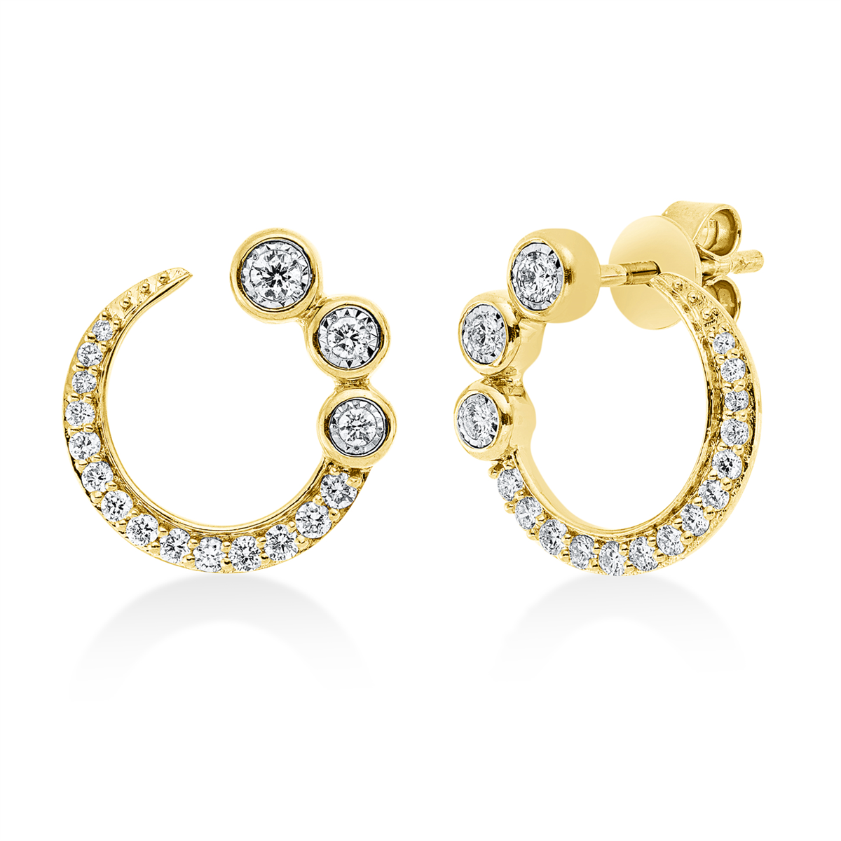 diamond full cut  modern woman studs in yellow gold