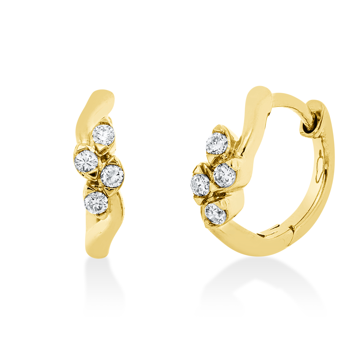 diamond full cut  modern woman hoops & huggies in yellow gold