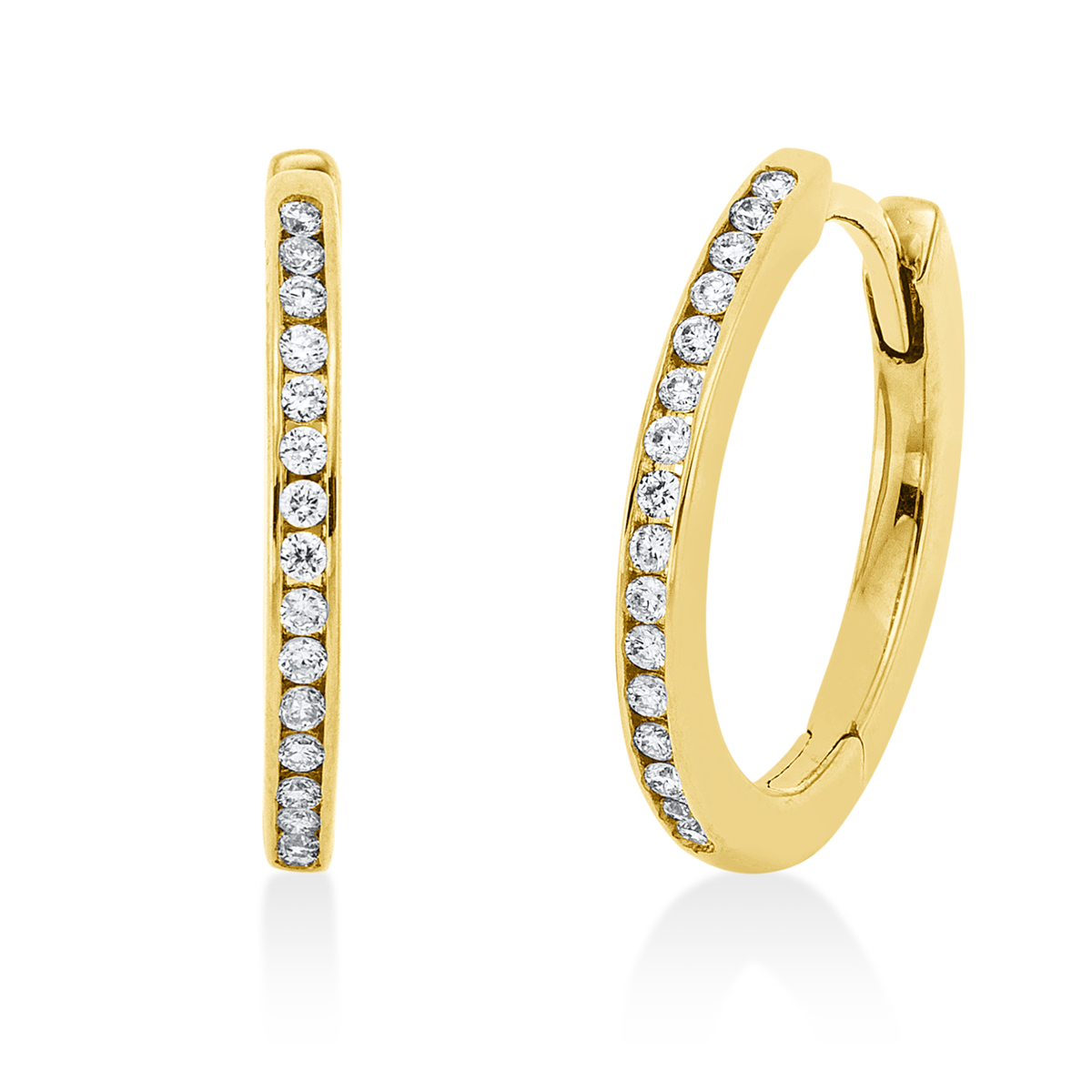diamond full cut  modern woman hoops & huggies in yellow gold